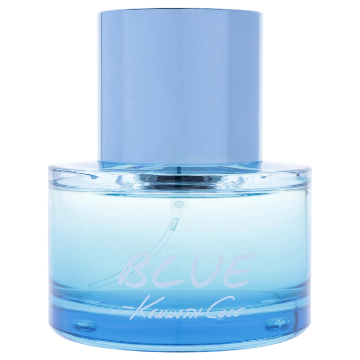 Kenneth Cole Blue bottle viewed front with bright blue glass and label for everyday wear.