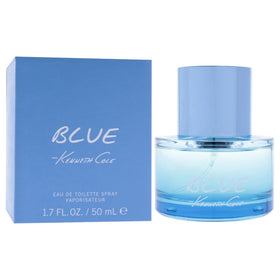 Close-up of Kenneth Cole Blue label highlighting citrus-inspired branding.