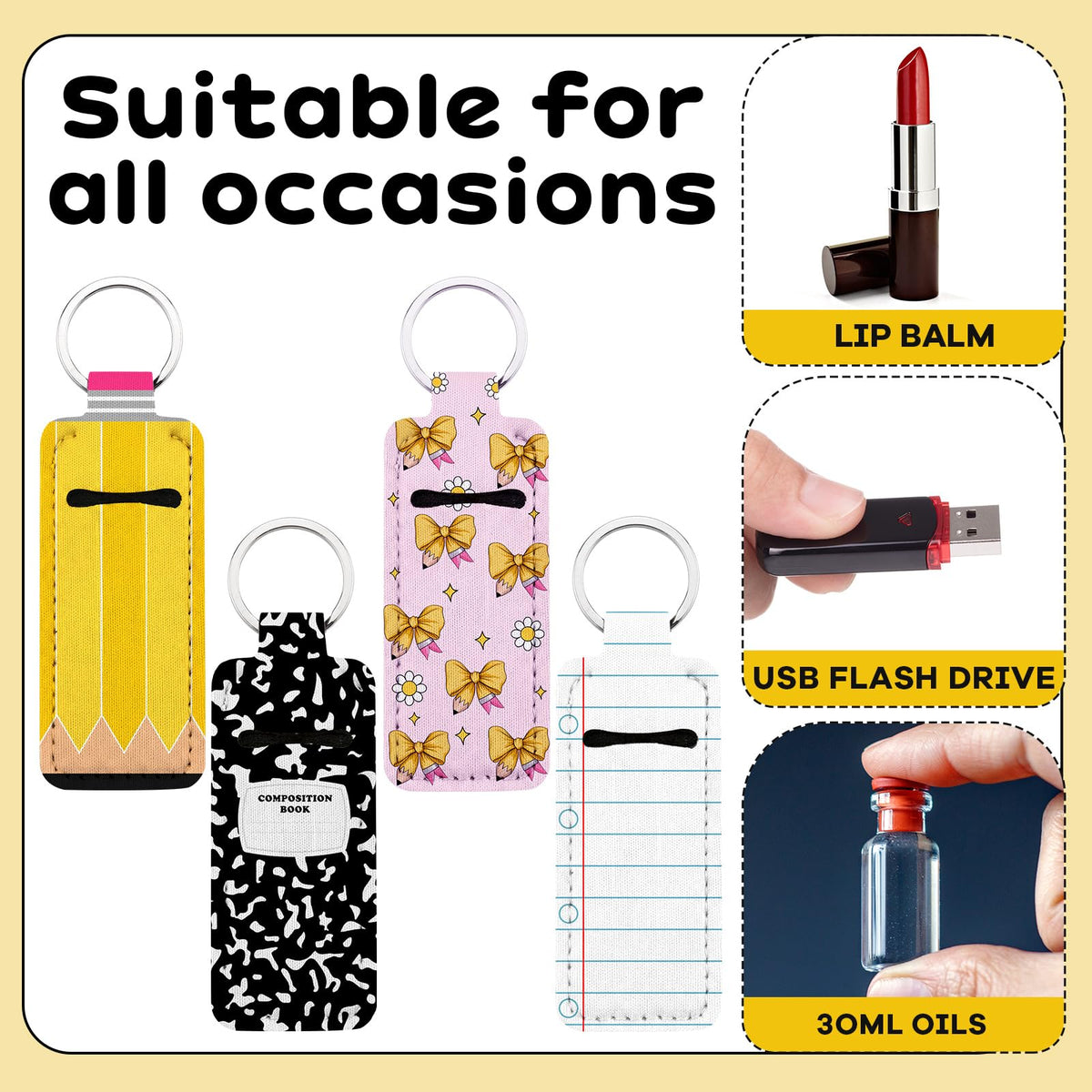 Kenning multicolor pencil-notebook design; playful classroom-themed accessory for teachers.
