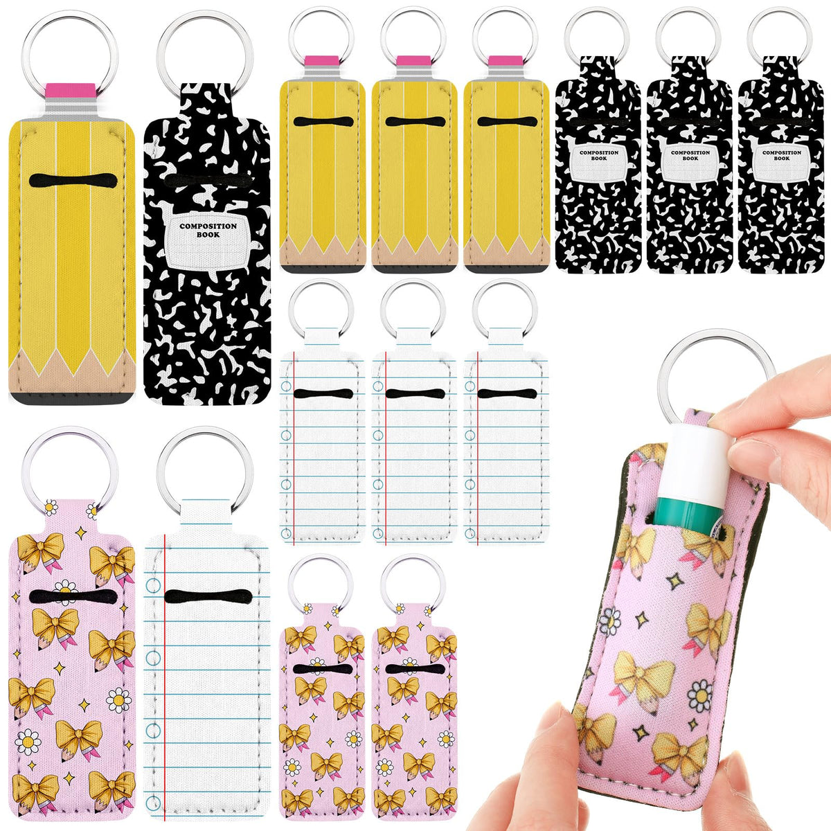 Kenning teacher lipstick holder keychain 12-pack; ideal bulk gift.