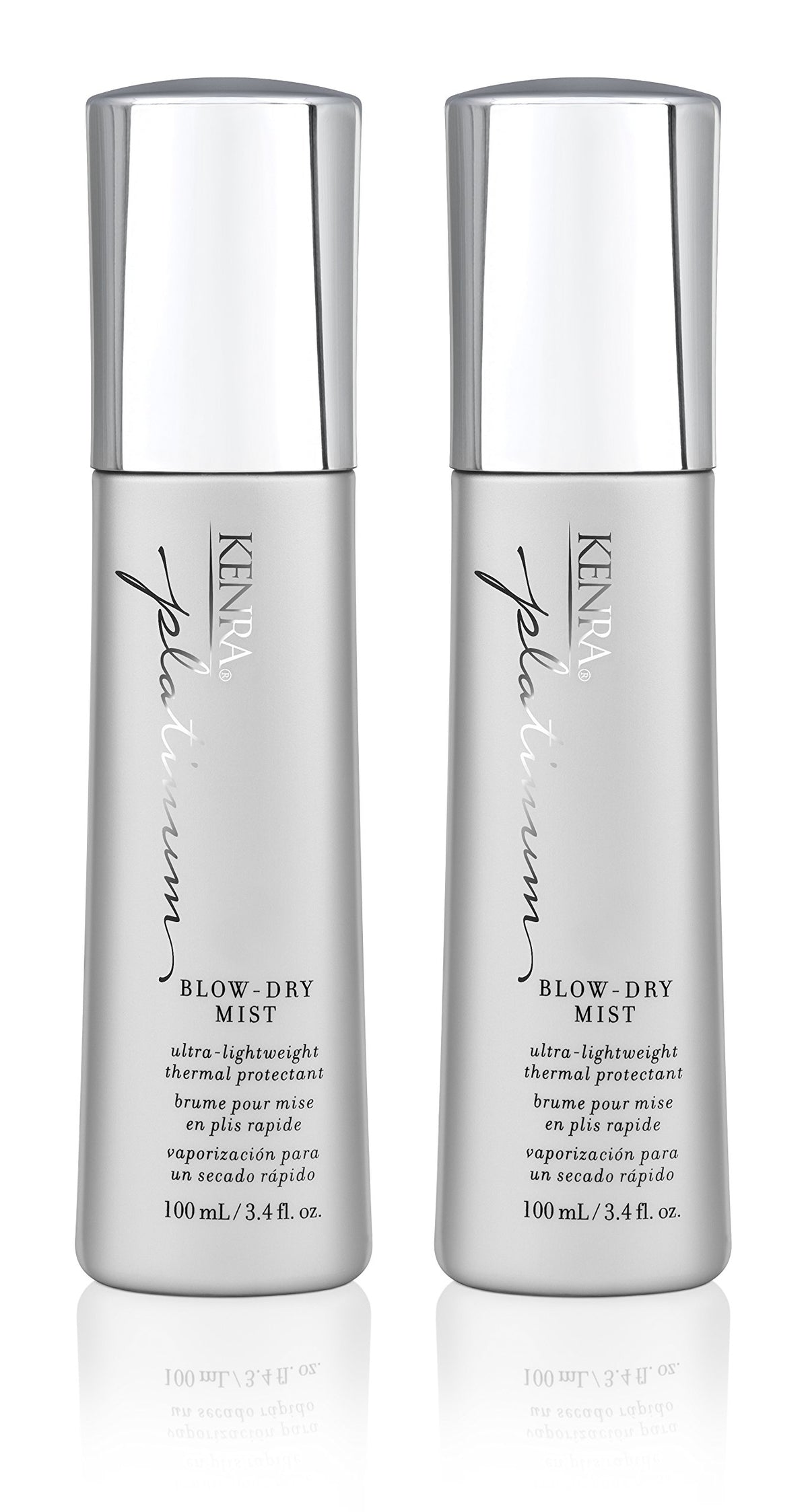 Kenra Platinum Blow-Dry Mist bottle front provides heat protection for fine to medium hair