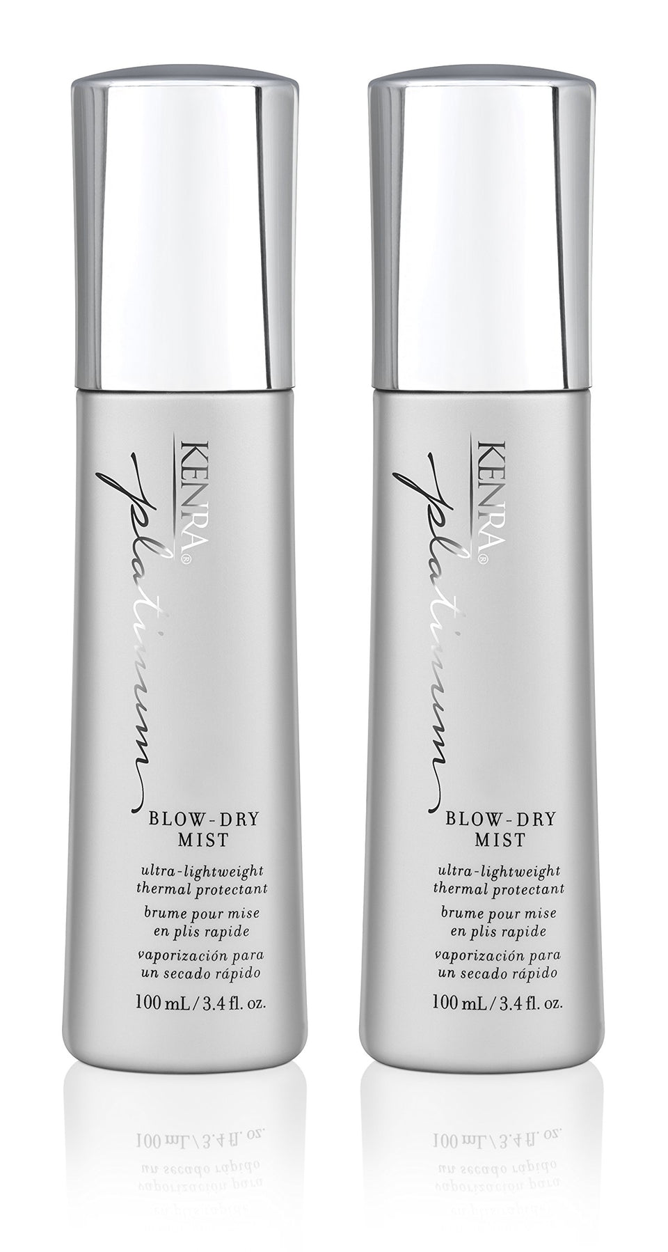 Kenra Platinum Blow-Dry Mist bottle front provides heat protection for fine to medium hair