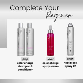 Vanity display of Kenra Platinum Color Charge Serum with sleek packaging