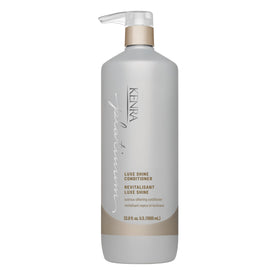 Kenra Platinum Luxe Shine Conditioner bottle highlighting high gloss and hydration for smooth hair.