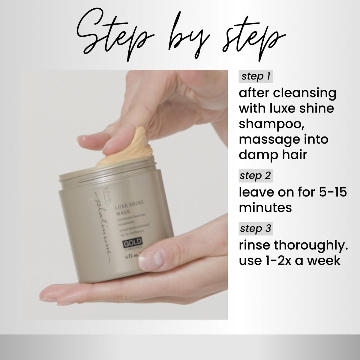 Shiny, smooth hair after using Kenra Luxe Shine Mask.
