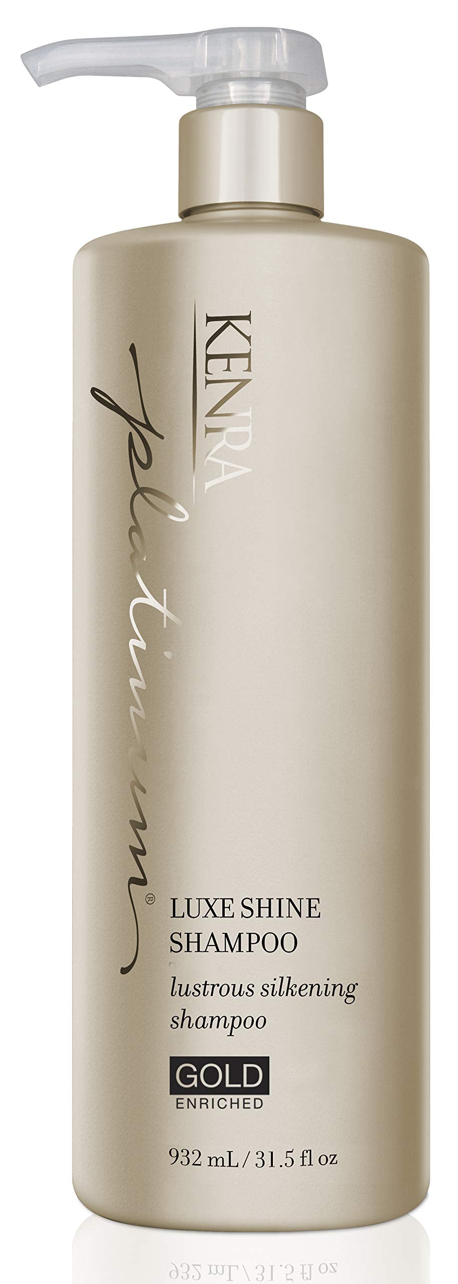 Kenra Platinum Luxe Shine Shampoo bottle with gold-infused formula for lustrous hair.