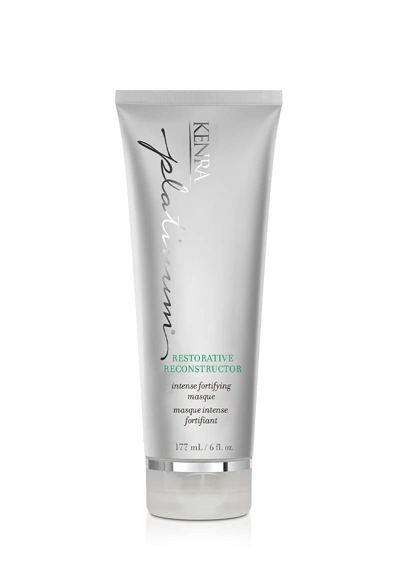 Kenra Platinum Restorative Reconstructor packaging highlights premium treatment for damaged hair