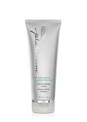 Kenra Platinum Restorative Reconstructor packaging highlights premium treatment for damaged hair