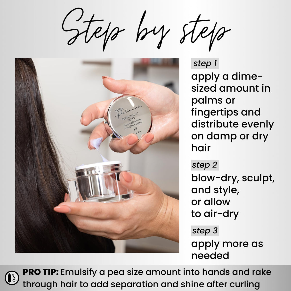 Kenra Platinum Texturizing Taffy 13 in action during styling for flexible texture