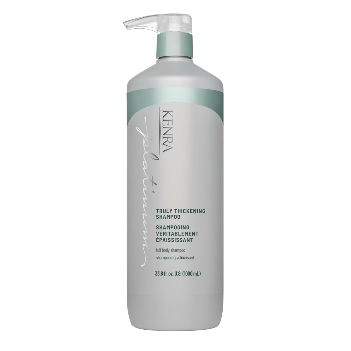 Kenra Platinum Truly Thickening Shampoo bottle pour shows instant root fullness