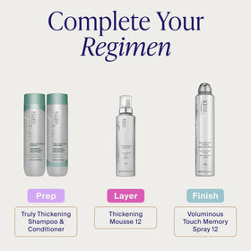Daily-use image featuring Kenra Platinum Truly Thickening Shampoo on sink