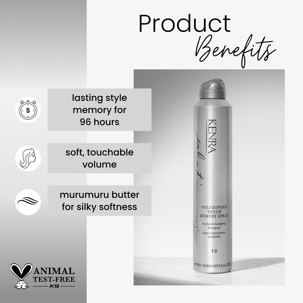 Kenra Platinum Voluminous Touch Memory Spray 12 fine mist that locks in style.