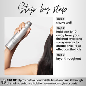 Kenra Platinum Voluminous Touch Memory Spray 12 mist dispersion near roots for added lift.
