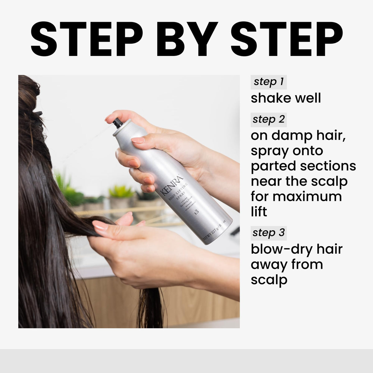 Kenra Root Lifting Spray 13 root lift application on damp hair