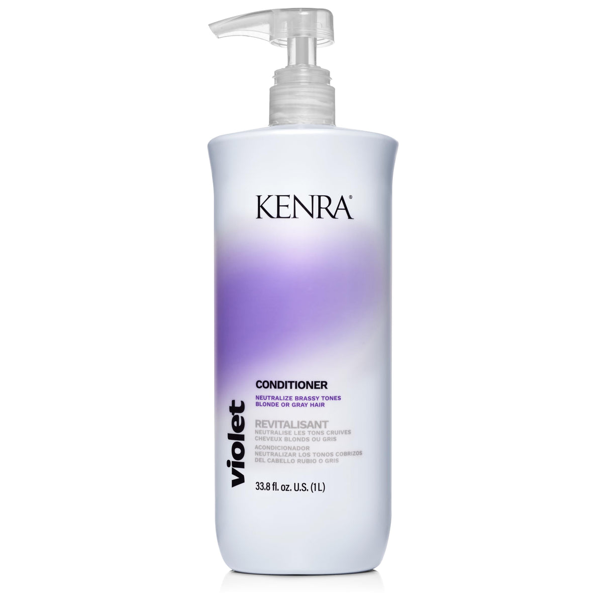 Kenra Violet Conditioner bottle front, color-safe formula for brassy tone reduction and enhanced violet vibrancy.