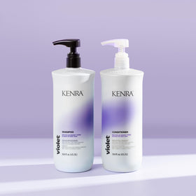Kenra Violet Conditioner color gradation, visual cue of purple deposition for cooler tones.