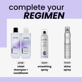 Kenra Violet Conditioner hair shine, close-up implies luminous, healthy-looking processed hair.