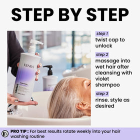 Kenra Violet Conditioner label detail, highlights violet technology and color-safe benefits.