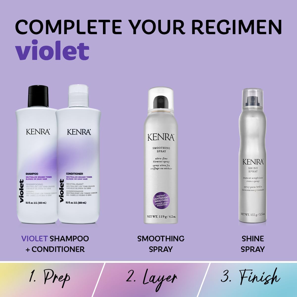 Styled blonde hair with radiant shine after using Kenra Violet.