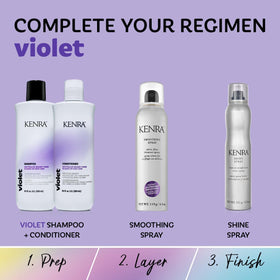 Styled blonde hair with radiant shine after using Kenra Violet.