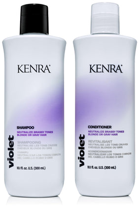 Kenra Violet Shampoo bottle front showing brassy tone removal for blonde and gray hair.