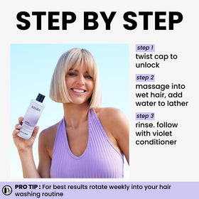 Kenra Violet Shampoo moisturizes processed hair for easier styling and manageability.