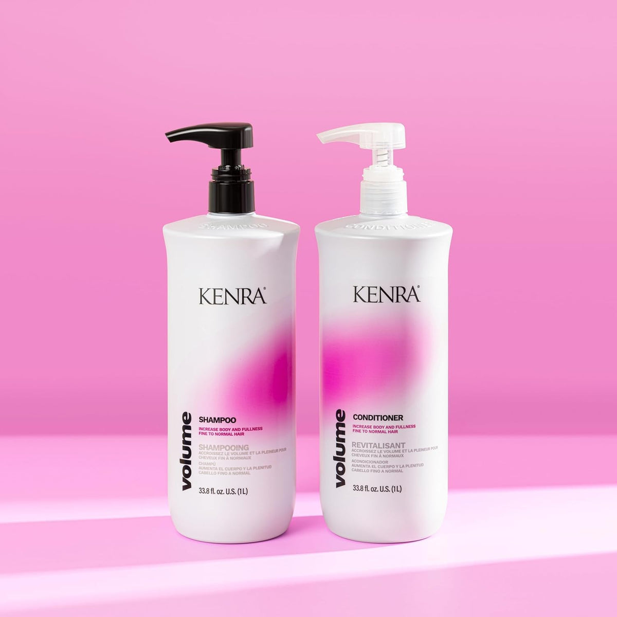 Kenra Volume hair shine close-up emphasizing added gloss and healthy-looking finish.