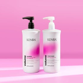 Kenra Volume hair shine close-up emphasizing added gloss and healthy-looking finish.