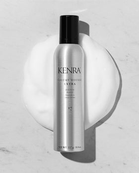 Kenra Volume Mousse Extra 17 blow-dry styling illustrating thermal protection.