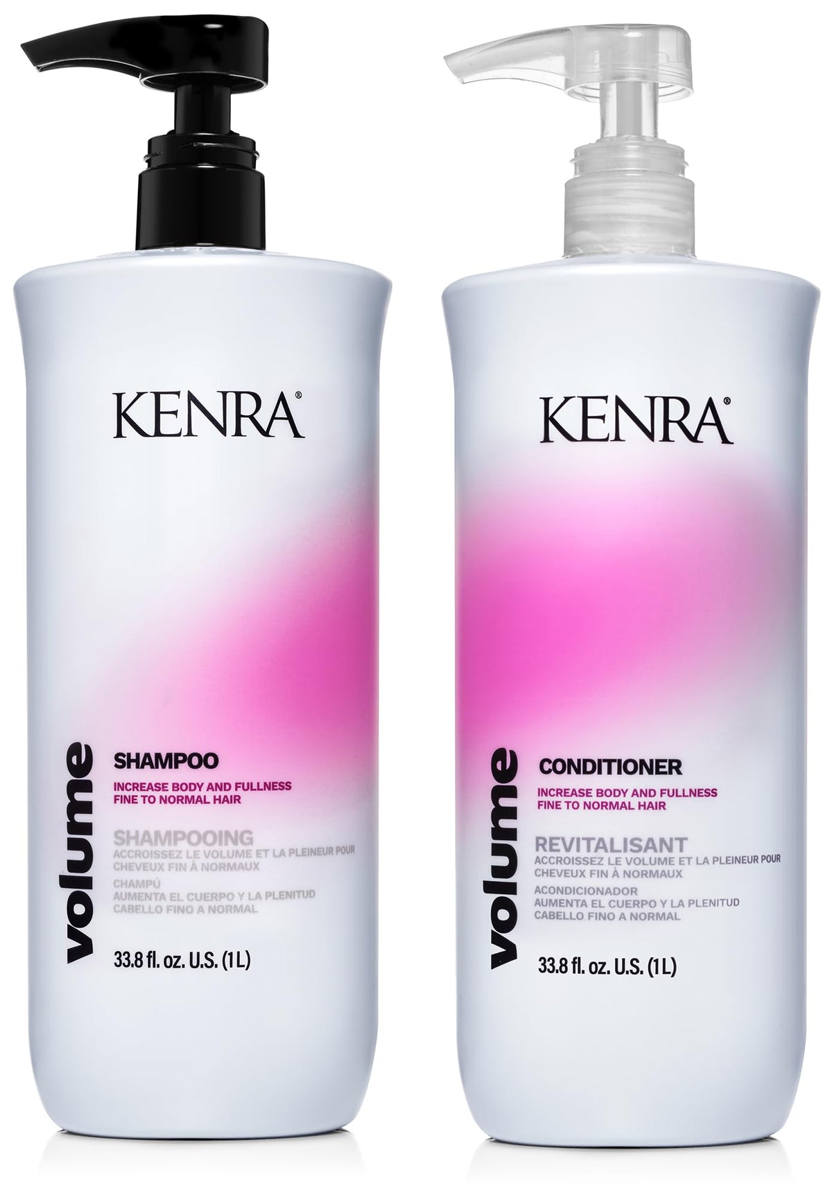 Kenra Volume Shampoo bottle close-up highlighting color-safe formula for fine hair.