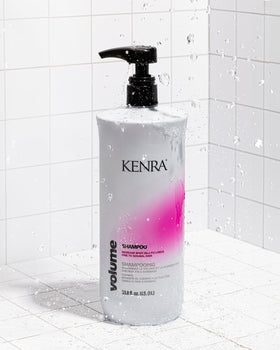 Kenra Volume System application routine image showing shampoo and conditioner steps.