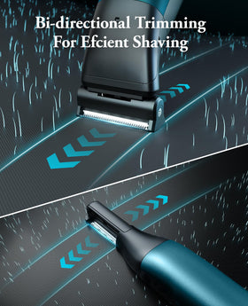 Kensen 30-degree rotating head follows body contours for safer grooming.