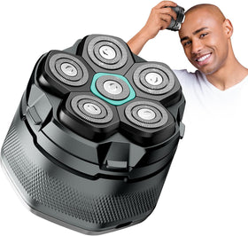 Kensen 6D head shaver close-up showing a smooth, irritation-free shave