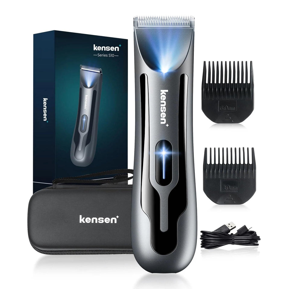 Kensen body trimmer with ceramic blades for gentle, precise grooming.