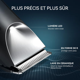 Kensen trimmer used in shower with shaving gel for easy cleanup.