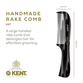 Kent 10T wide-tooth comb detangles wet or dry hair gently.