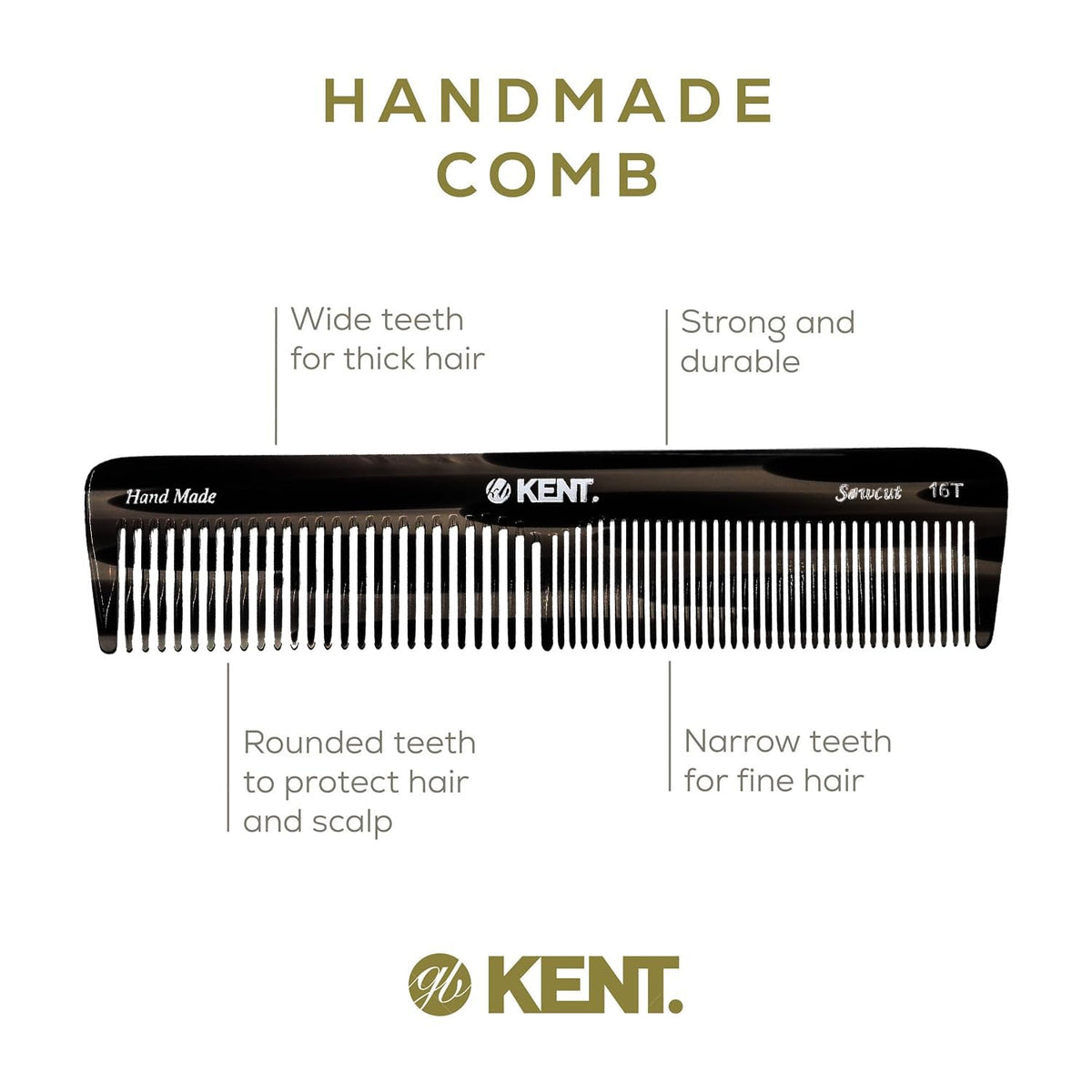 Kent 16T cellulose acetate material reduces static for calmer brushing