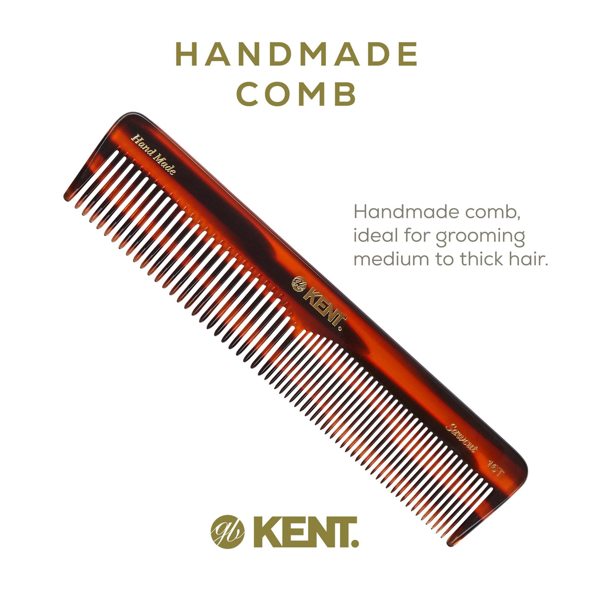 Kent 16T tortoise hand-polished teeth detail for snag-free gentle combing.