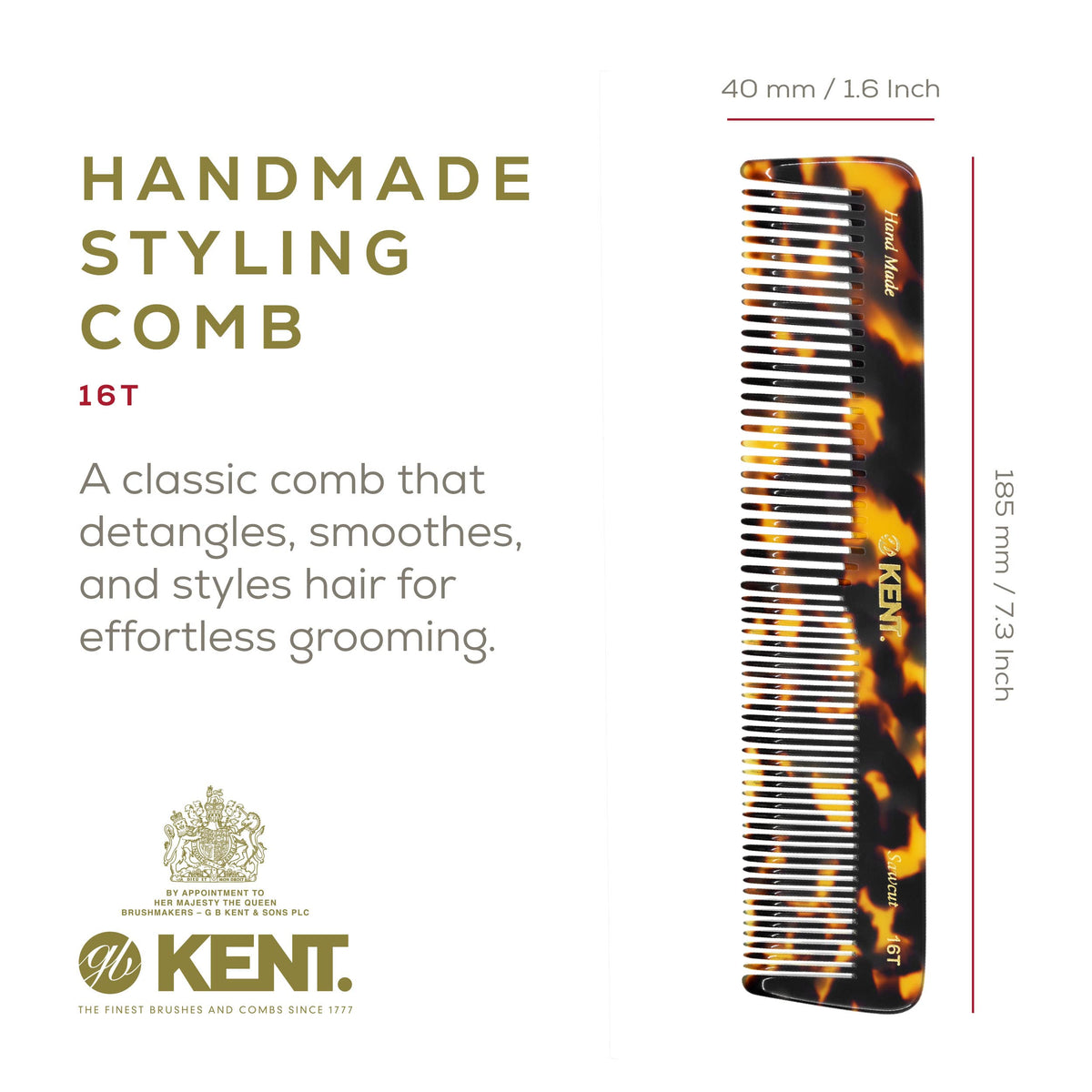 Kent 16T TY wide tooth detangler for thick or curly hair