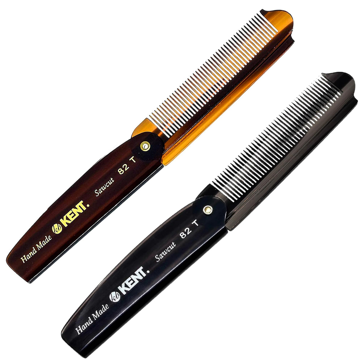 Kent 82T folding pocket comb open view highlights its portable grooming for on-the-go styling.