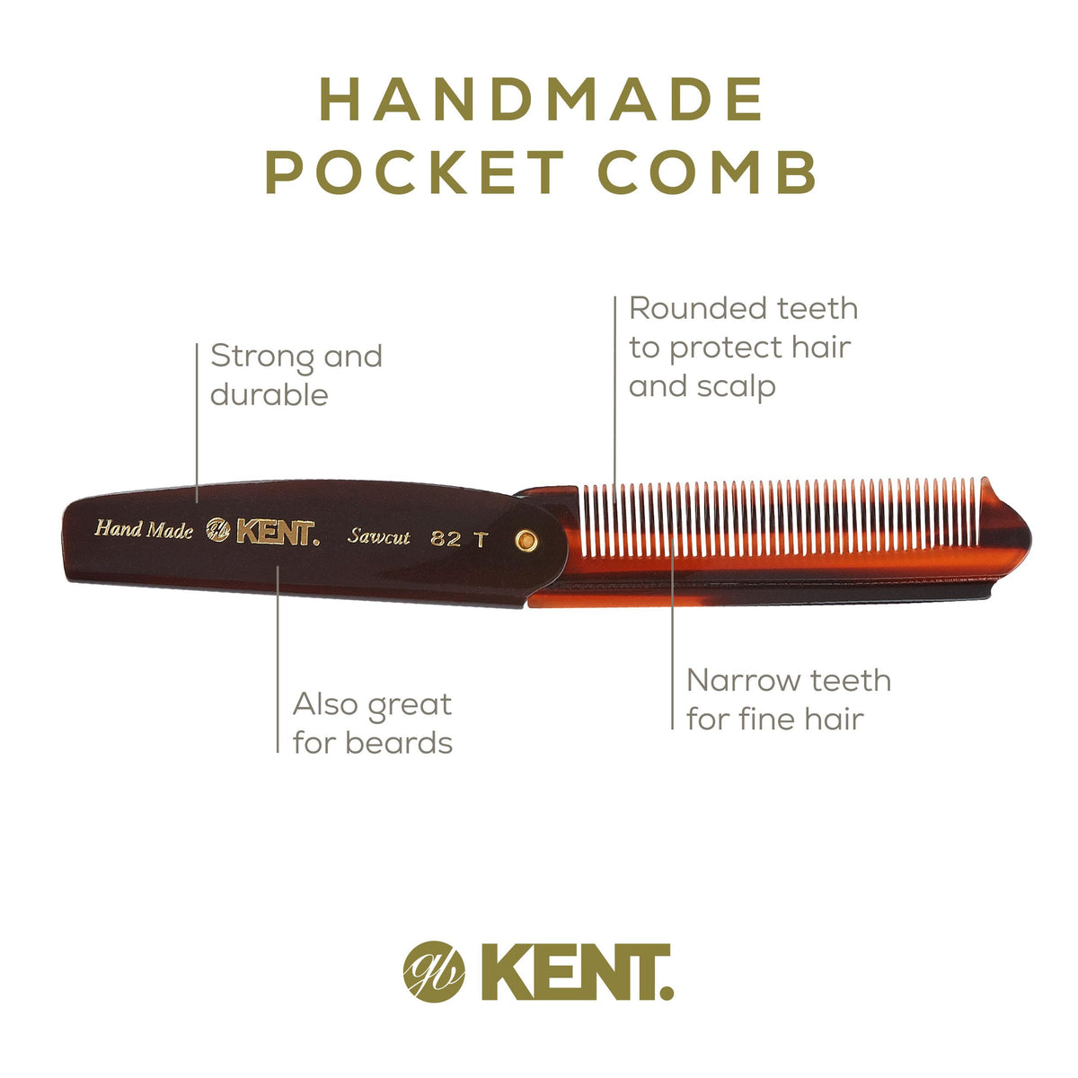 Kent 82T hand-polished teeth deliver gentle styling, snag-free results.