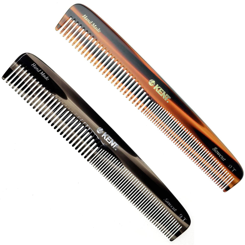 Kent 9T double-tooth dressing comb in tortoise shell, smooth glide for beard and hair