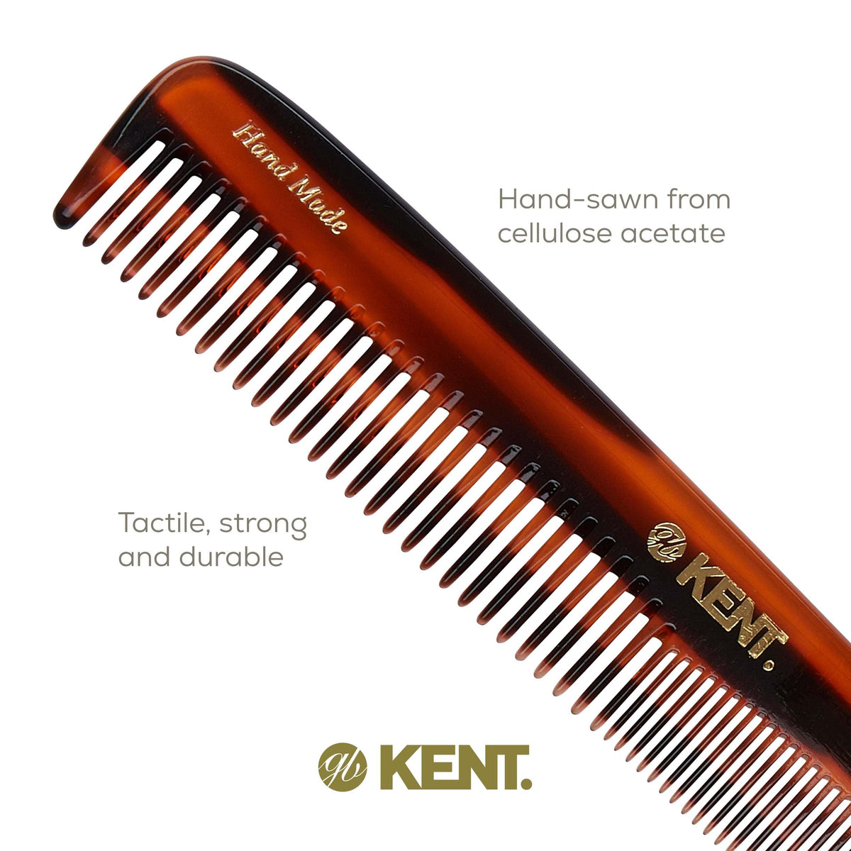Kent 9T tortoise comb glides gently through hair.