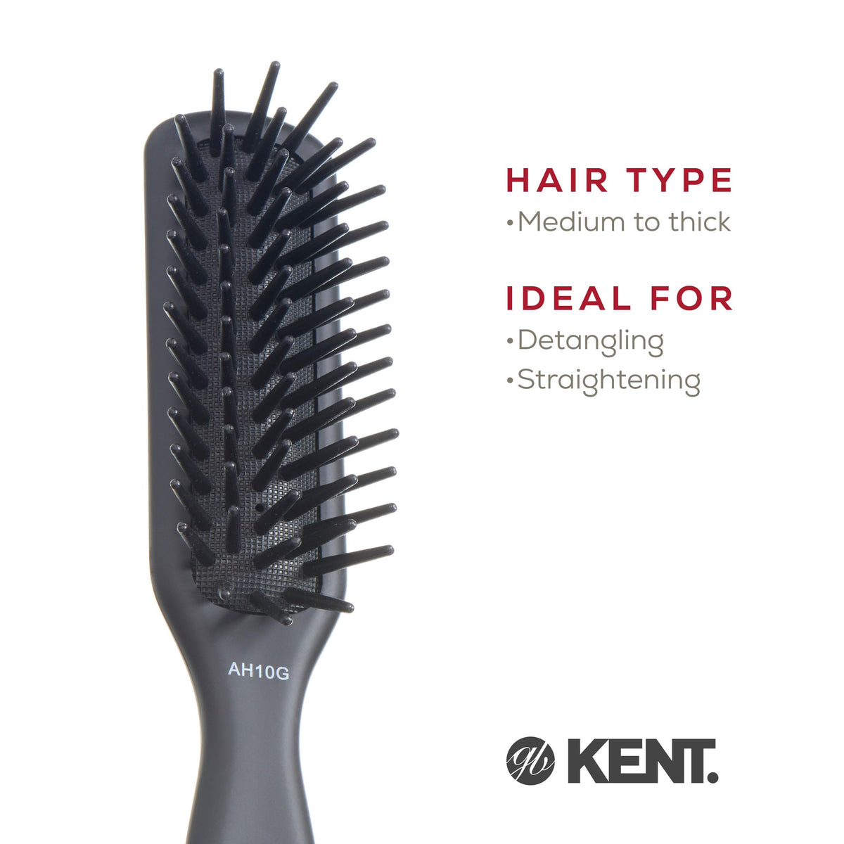Narrow paddle design ideal for short to medium hair lengths