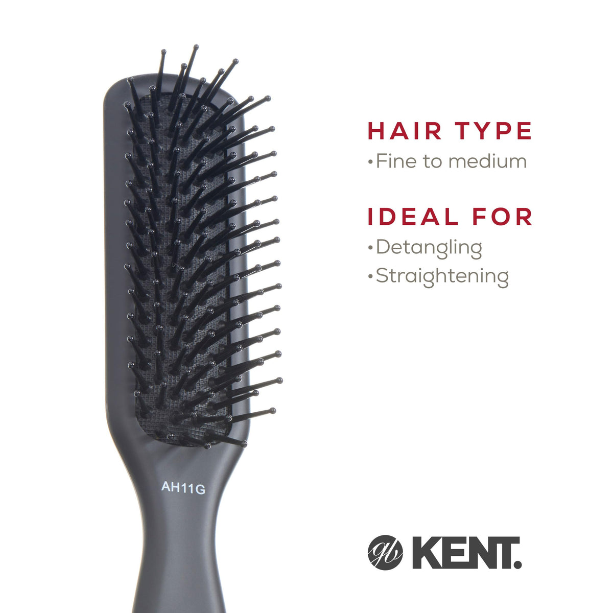 Kent Airhedz Pro graphite grey pins detail on a compact brush