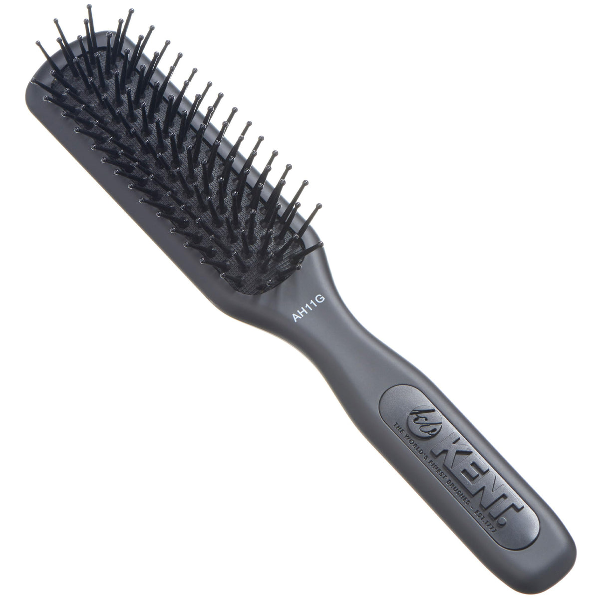 Kent Airhedz Pro narrow pin brush white closeup showing gentle detangling