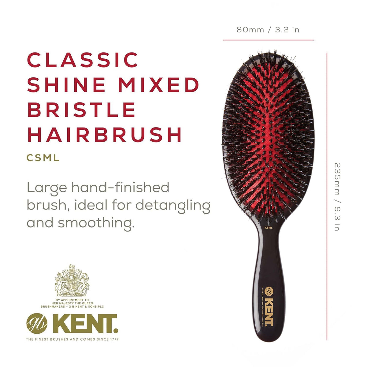 Kent Classic Shine boar bristle nylon bristles promote shine and even oil distribution