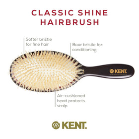 Brushing action with Kent Shine on mid-length fine hair for detangling.