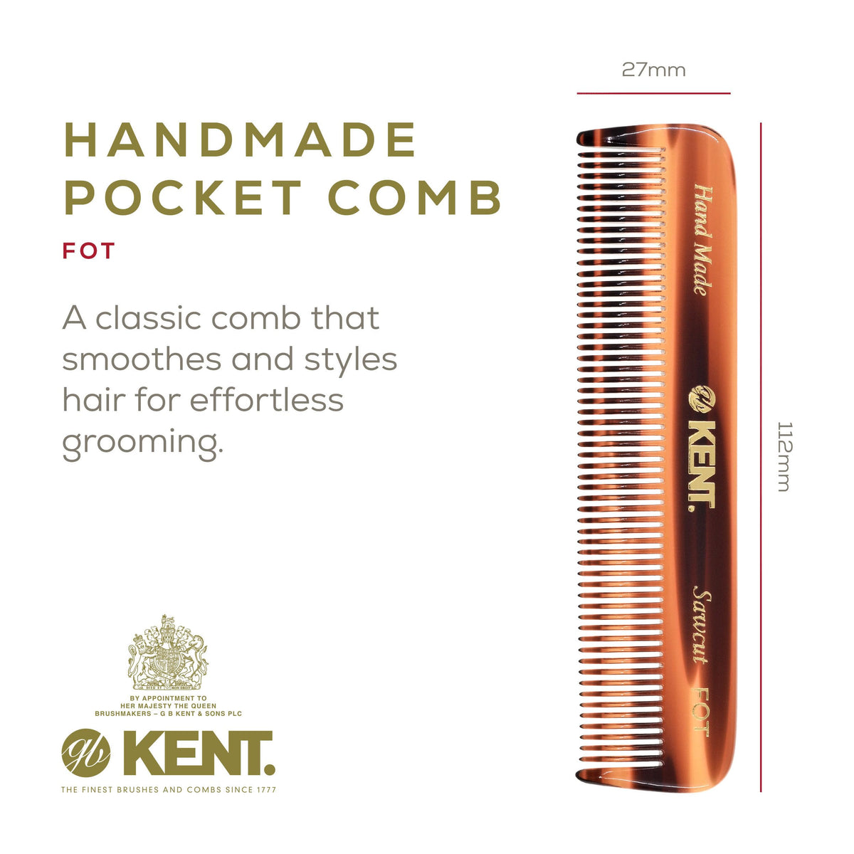 Kent FOT tortoise hand-polished teeth glide smoothly through hair and beard.