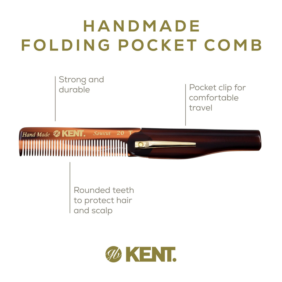 Kent handmade cellulose acetate comb for smoother, snag-free hair.